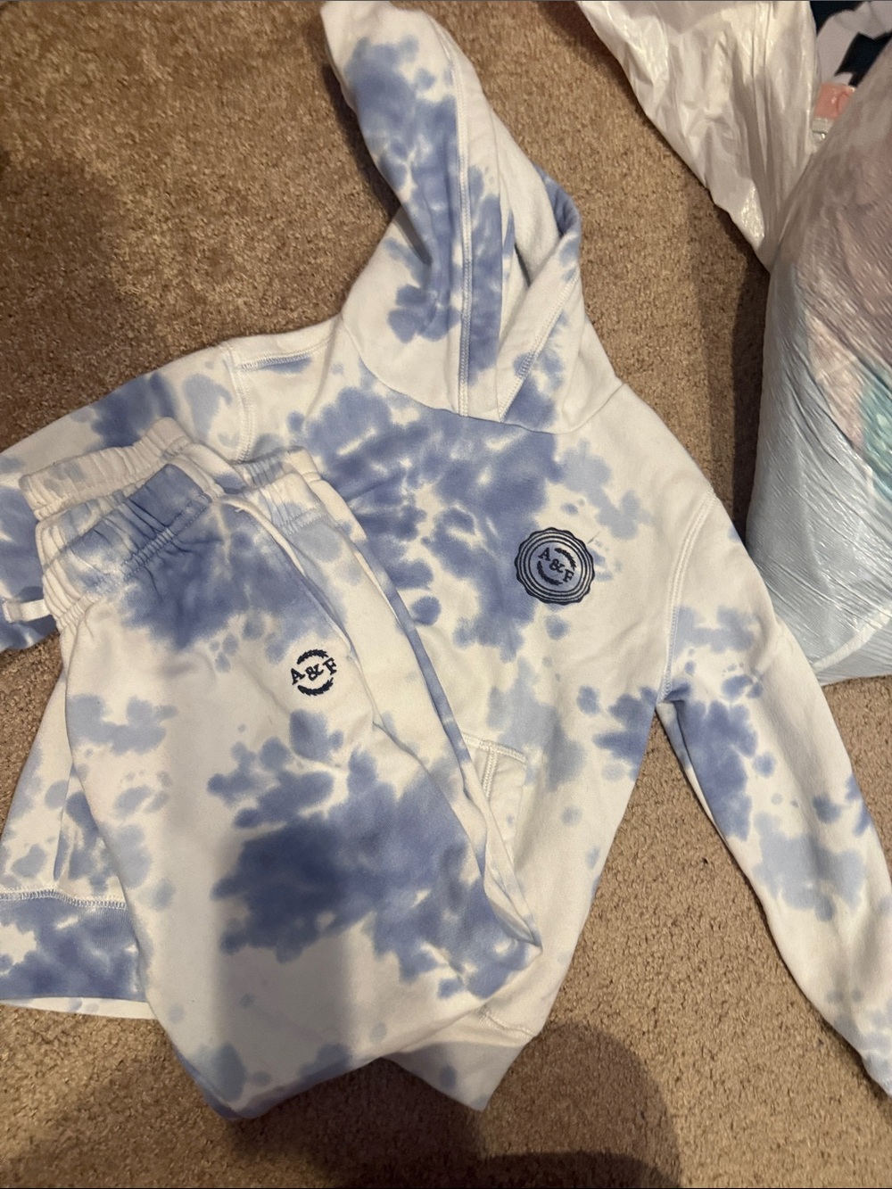 Abercrombie & Fitch Kids Light Blue and White Tie-Dye Hoodie & Joggers Set
